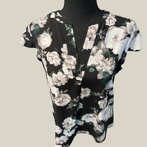 Calvin Klein - Black&White  flowers Blouse - Short Sleeves - Size S - 03…